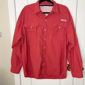 Columbia PFG Bahama Shirt L Coral Omni-Shade Fishing Long Sleeve Shirt